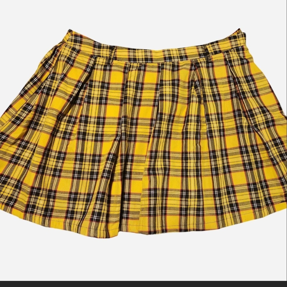 Hot Topic Yellow Black Pleated Skater Mini Skirt